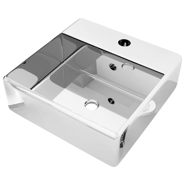 vidaXL Wash Basin with Overflow 16.1x16.1x5.9" Ceramic Silver