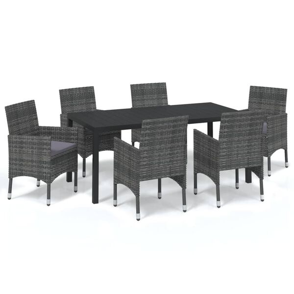 vidaXL Dining Set Grey, Black, Dark Grey PE rattan, Steel, Aluminum, WPC