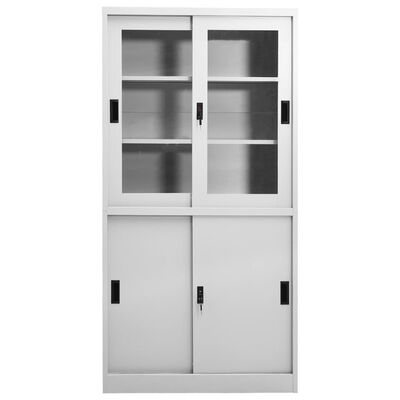 vidaXL Office Cabinet with Sliding Door Light Gray 35.4"x15.7"x70.9" Steel