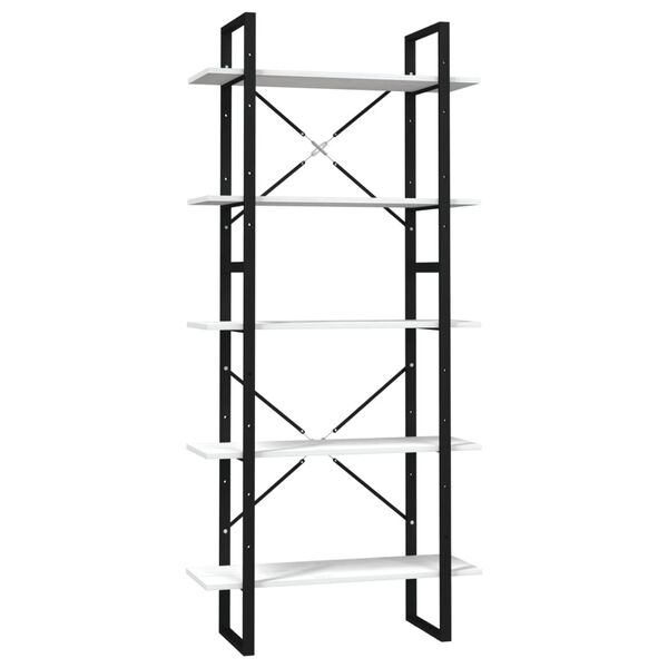 vidaXL Book Cabinet White Pinewood, Metal 5-tier Book Cabinet