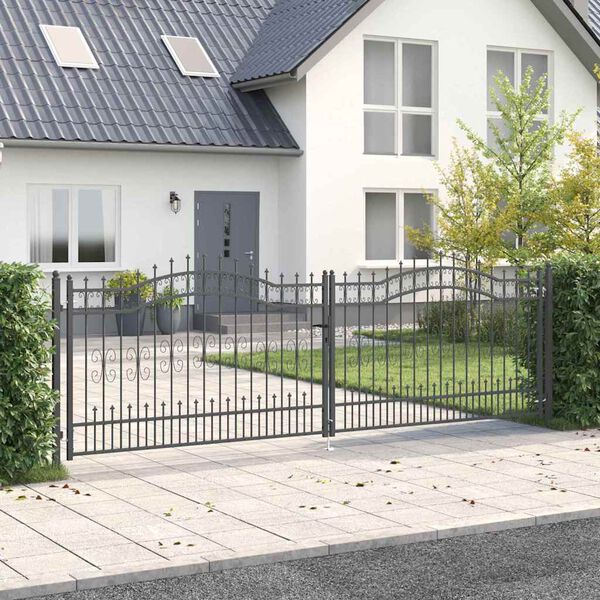 vidaXL Fence Gate with Spear Top Black 159.8"x 49.2" Powder-coated Steel