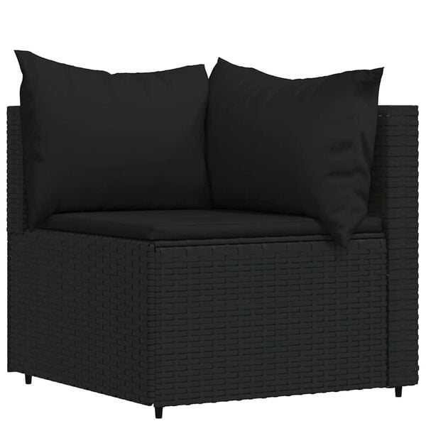 vidaXL Patio Lounge Set Black PE rattan, powder-coated steel, fabric Large