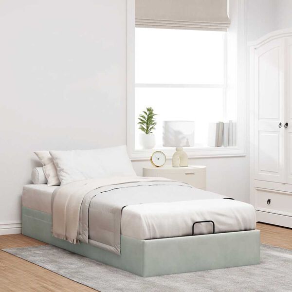 vidaXL Ottoman Bed Frame Light grey Velvet, metal, plywood, engineered wood