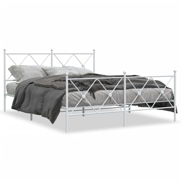 vidaXL Bed Frame White Steel 63 x 79 in Bed Frame Rectangular