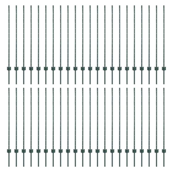 vidaXL Fence Posts Height Adjustable Manual 44 pcs Green 63" Steel