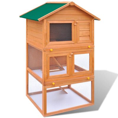 vidaXL Outdoor Rabbit Hutch Wooden Cage 3 Layers