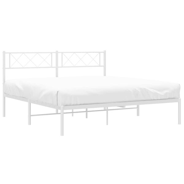vidaXL Metal Bed Frame White Powder-coated steel 59.1x78.7 in King Size