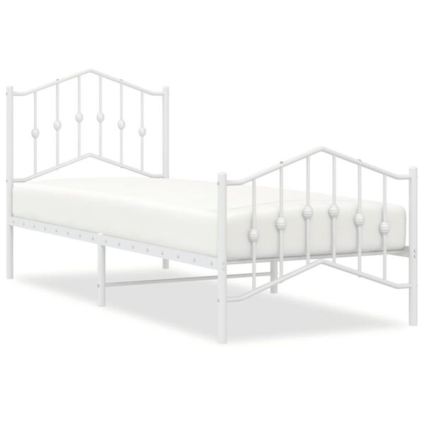 vidaXL Bed Frame White Powder-Coated Steel Twin Bed Frame Rectangular