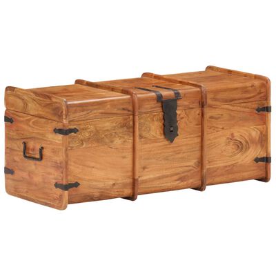 Three-section wooden trunk from side with hinges