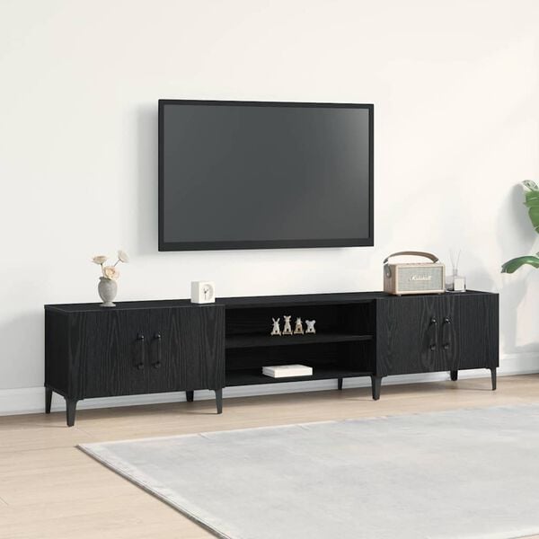 vidaXL TV Cabinet Black Oak 70.87 x 12.40 x 15.75 in Engineered Wood