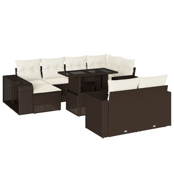 vidaXL Garden Sofa Set Brown PE rattan, powder-coated steel, tempered glass