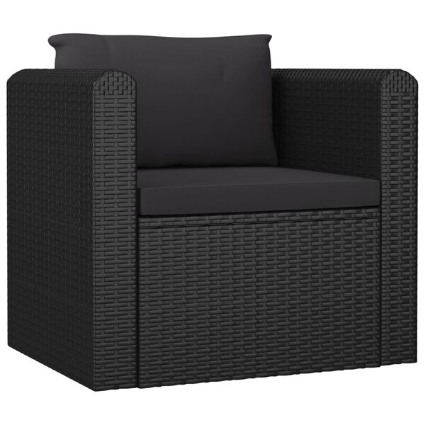 vidaXL Garden Lounge Set Black Powder-coated steel, PE rattan Large