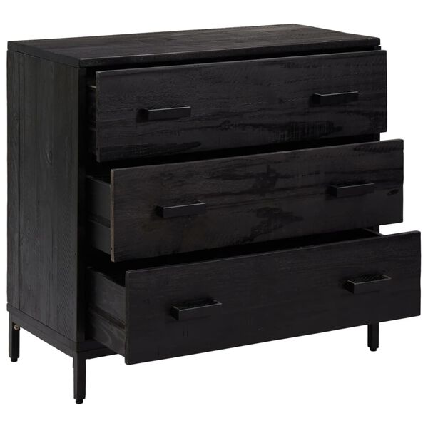 vidaXL Chest Of Drawers Black Solid pine wood, engineered wood, metal