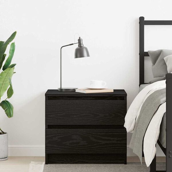 vidaXL Bedside Cabinet with Drawer Black Oak 19.69 x 15.75 x 17.13 in