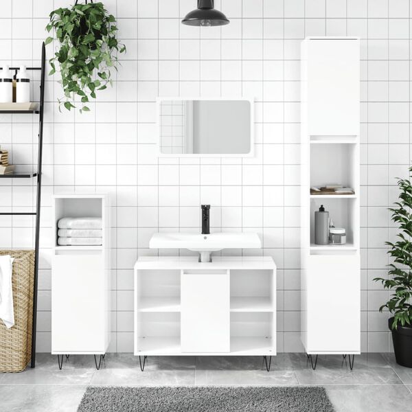 vidaXL Bathroom Cabinet High gloss white Engineered wood, iron