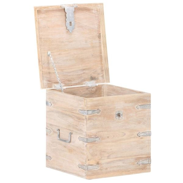 vidaXL Chest White Solid acacia wood with iron 15.7 in Chest Square