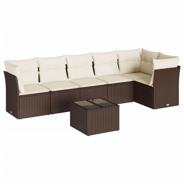 vidaXL Garden Sofa Set Brown PE rattan, powder-coated steel, tempered glass