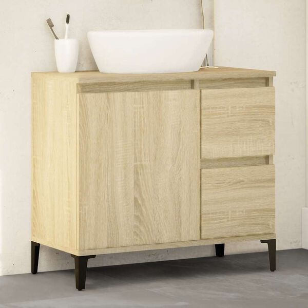 vidaXL Bathroom Cabinet Sonoma oak Engineered wood, metal Medium