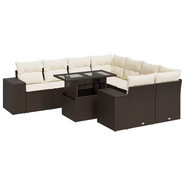 vidaXL Garden Sofa Set Brown PE Rattan Large Adjustable Armrests