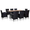 vidaXL Dining Set Black PE rattan, solid acacia wood, powder-coated steel