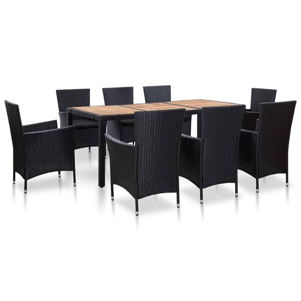 vidaXL Dining Set Black PE rattan, solid acacia wood, powder-coated steel