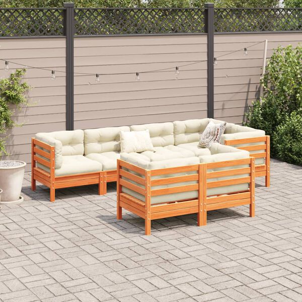 vidaXL Garden Sofa Set Wax brown Solid pine wood 7-piece set Seats Many