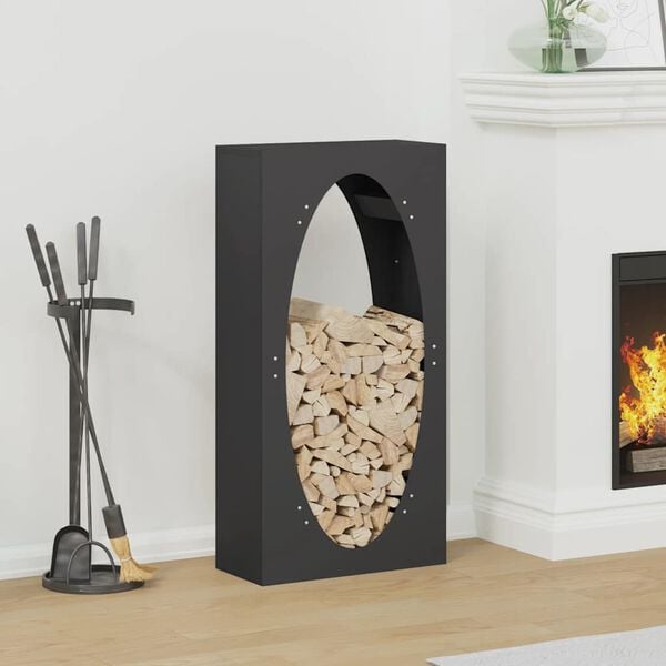 vidaXL Firewood Rack Black 19.7x9.1x39.4" Cold-rolled steel