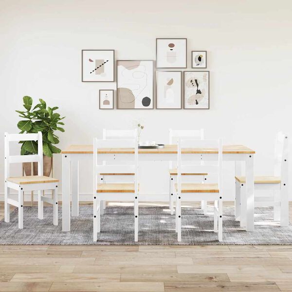 vidaXL Dining Set White Solid pine wood Large Durable Dining Set
