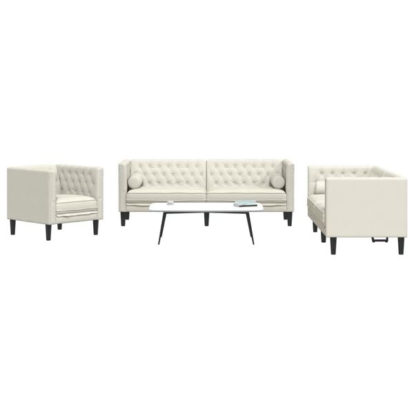 vidaXL 3 Piece Chesterfield Sofa Set with Bolsters Cream Velvet