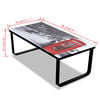 vidaXL Coffee Table Black with Telephone Booth Print Tempered Glass, Iron