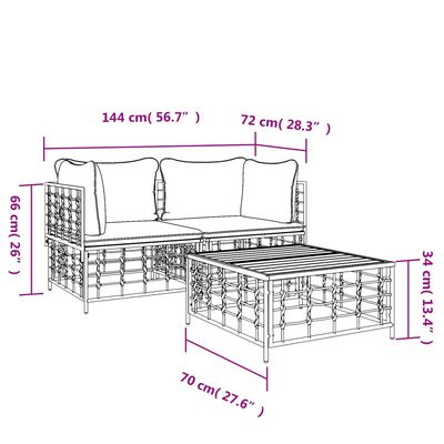 vidaXL 3 Piece Patio Lounge Set with Cushions Anthracite Poly Rattan