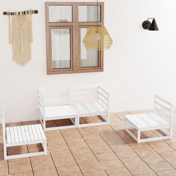 vidaXL Garden Lounge Set White Solid pine wood Medium Modular