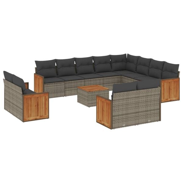 vidaXL Garden Sofa Set Gray PE Rattan Large Adjustable Feet