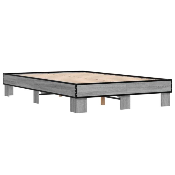 vidaXL Bed Frame Grey sonoma Engineered wood, metal, plywood 55 x 79 in
