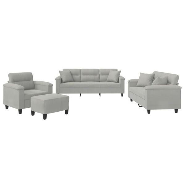 vidaXL 4 Piece Sofa Set with Pillows Light Gray Microfiber Fabric