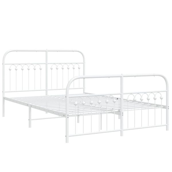 vidaXL Bed Frame White Steel Double Bed Frame Rectangular