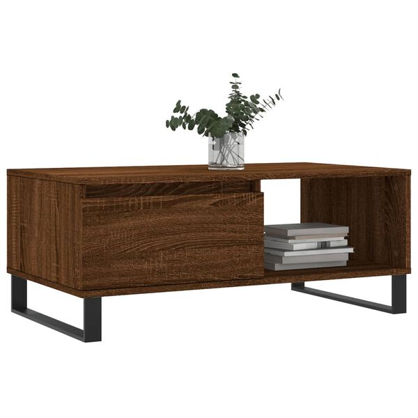 vidaXL Coffee Table Brown Oak Engineered Wood, Metal 35.4 x 19.7 x 14.4 in
