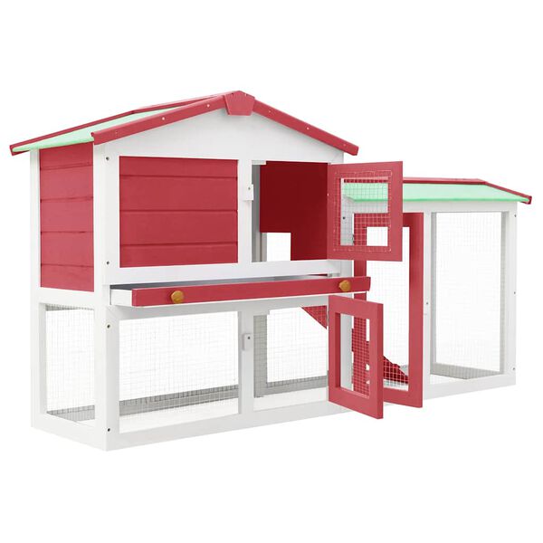 vidaXL Rabbit Hutch Red and White Solid Fir Wood Large Durable