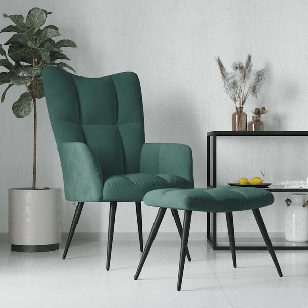 vidaXL Relaxing Chair With Stool Dark Green Velvet (100% polyester)
