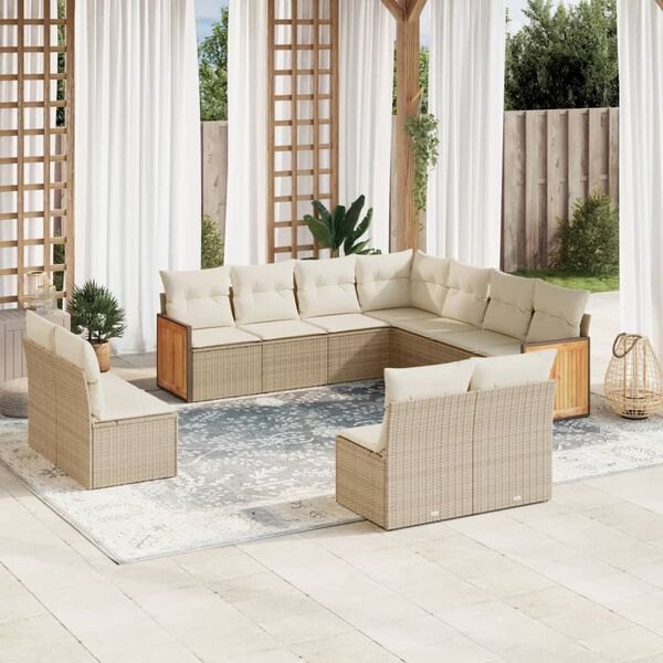 vidaXL Garden Sofa Set Beige, Cream White PE Rattan Large Modular