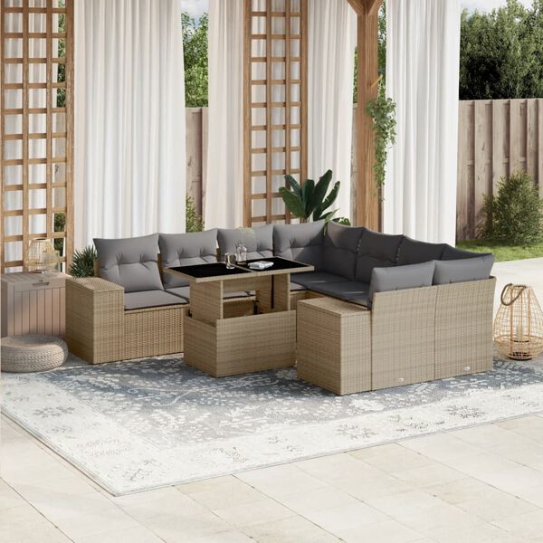 vidaXL Garden Sofa Set Beige sofa with light grey cushions