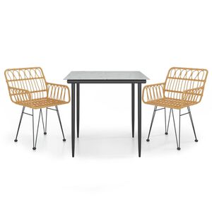 vidaXL Garden Dining Set Black Steel, Tempered Glass, Polyethylene Medium