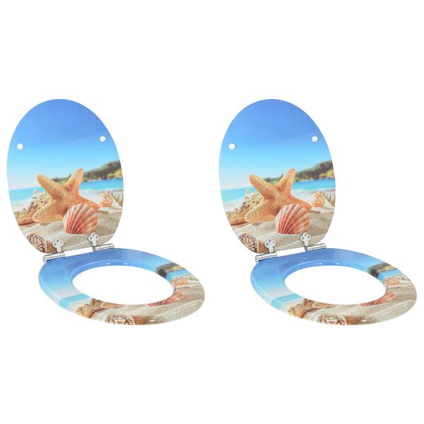 vidaXL WC Toilet Seats 2 pcs with Soft Close Lids MDF Muschel Design (2x143924)