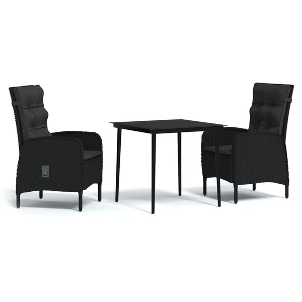 vidaXL Garden Dining Set Black PE rattan Standard Ergonomic