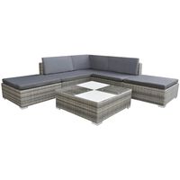 vidaXL 6 Piece Patio Lounge Set with Cushions Poly Rattan Gray