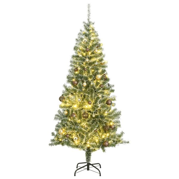 vidaXL Artificial Christmas Tree 300 LEDs&Ball Set&Flocked Snow 82.7"