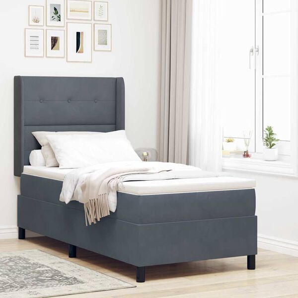 vidaXL LED Box Spring Bed with Mattress Dark gray 39.4" x 78.7" Velvet