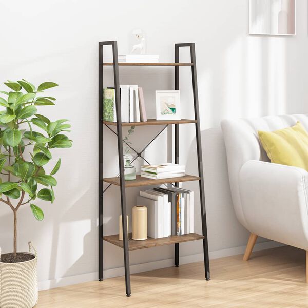 vidaXL Standing Shelf Dark brown and black Engineered wood, steel Medium