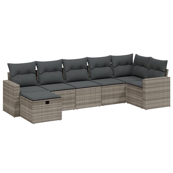 vidaXL 7 Piece Patio Sofa Set with Cushions Light Gray Poly Rattan