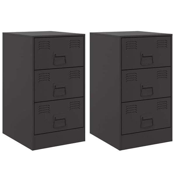 vidaXL Bedside Cabinet Set of 2 Black Cold-rolled steel Standard